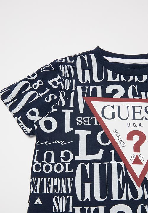 GUESS - Boys printed short sleeve T-shirt - blue & white