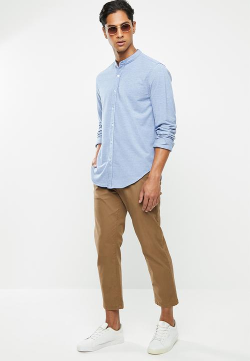 Brave Soul - Mantis pique long sleeve shirt - blue 