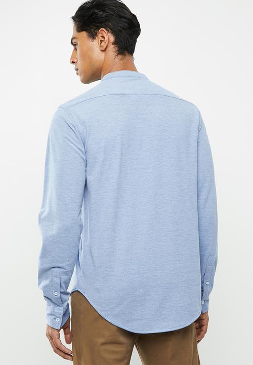 Brave Soul - Mantis pique long sleeve shirt - blue 