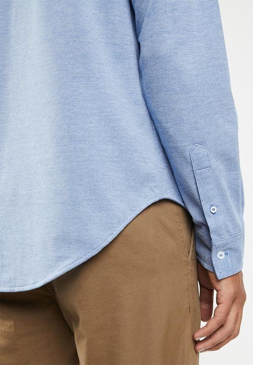 Brave Soul - Mantis pique long sleeve shirt - blue 