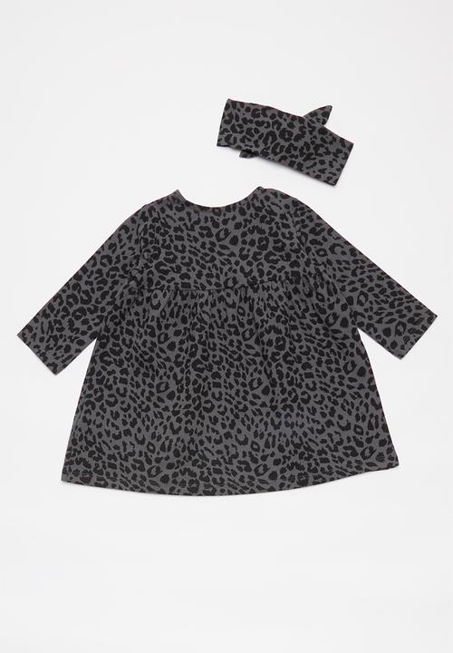 Cotton On - Bundle Molly long sleeve dress & tie headband  - grey & black 