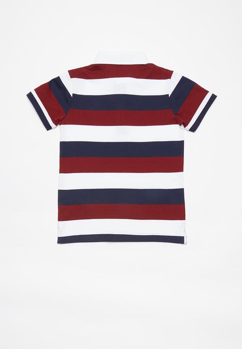 GUESS - Striped golf T-shirt - red & navy
