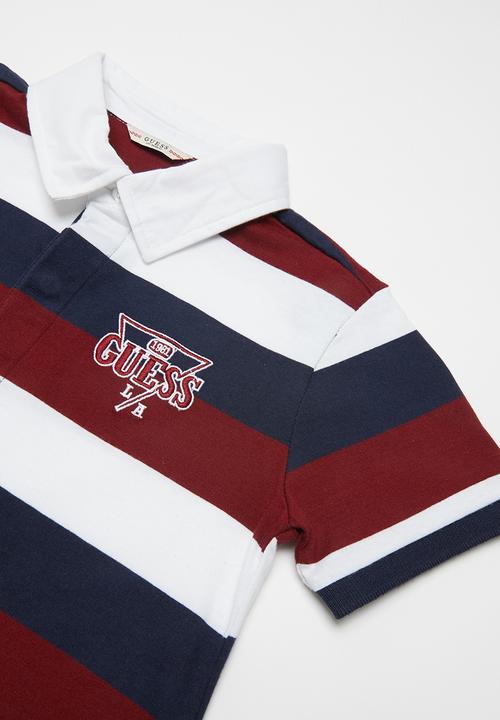 GUESS - Striped golf T-shirt - red & navy