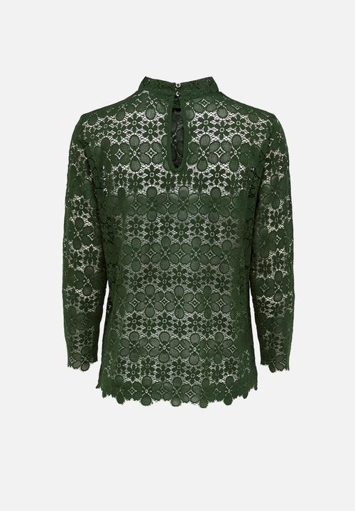 Jacqueline de Yong - Blond 7/8 lace top - khaki