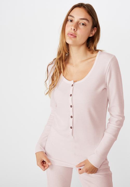Cotton On - Waffle Henley/long john set - crystal pink marle