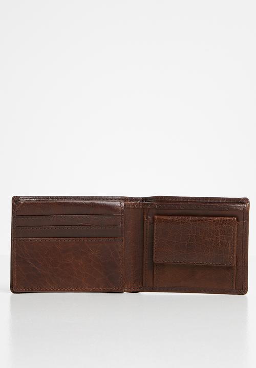 POLO - Hamilton coin billfold with top card flap - brown