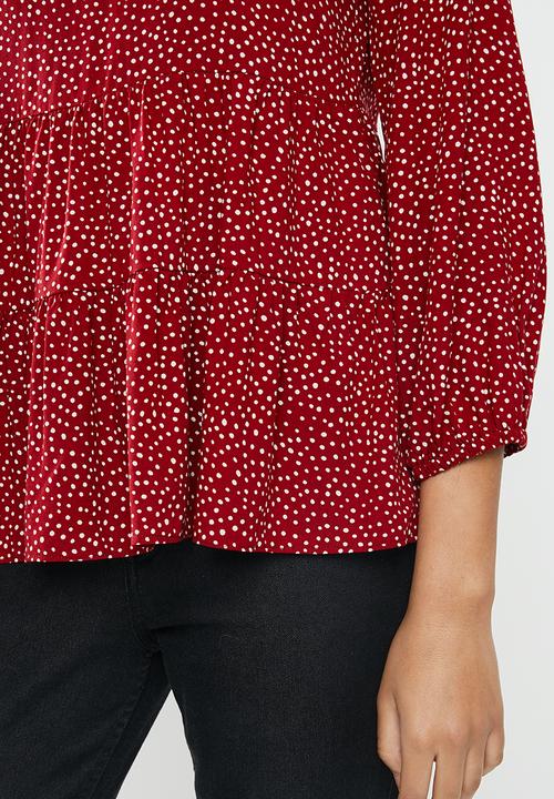 Blake - Tiered top with back detail - red & white