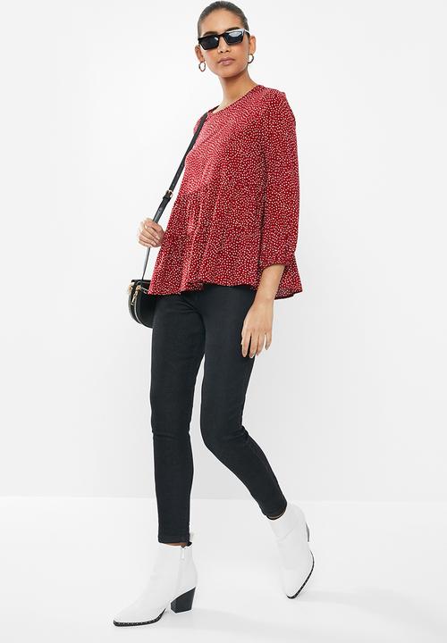 Blake - Tiered top with back detail - red & white