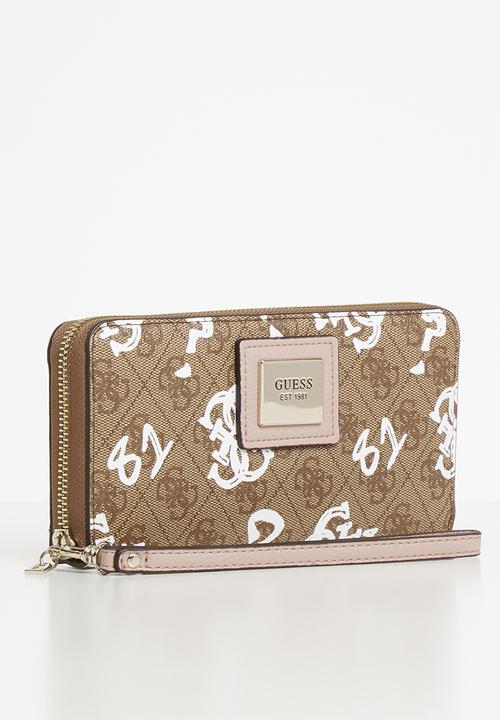 GUESS - Candace large zip around purse - brown & white
