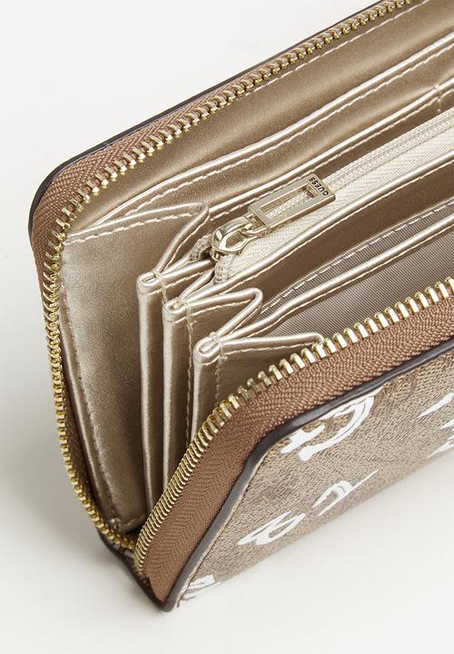 GUESS - Candace large zip around purse - brown & white
