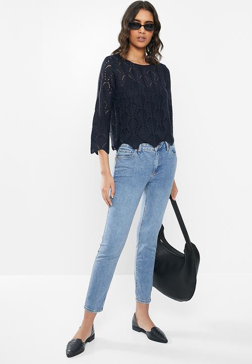 Jacqueline de Yong - Cole cropped pullover knit - navy