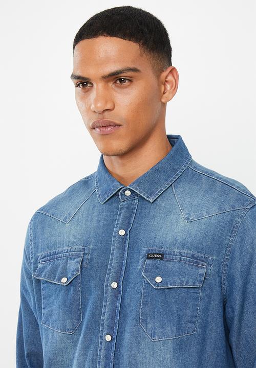 GUESS - Slim fit denim shirt - blue