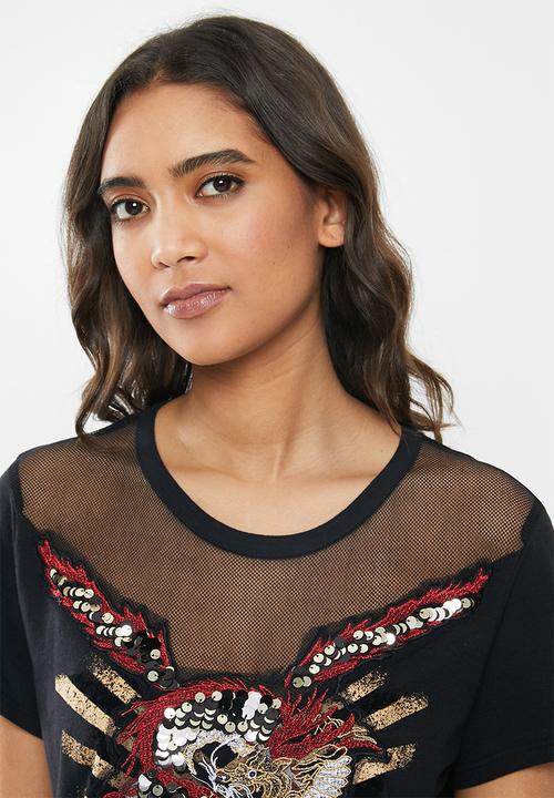GUESS - Short sleeve embellished dragon ez tee - black