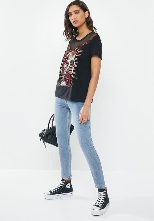 GUESS - Short sleeve embellished dragon ez tee - black