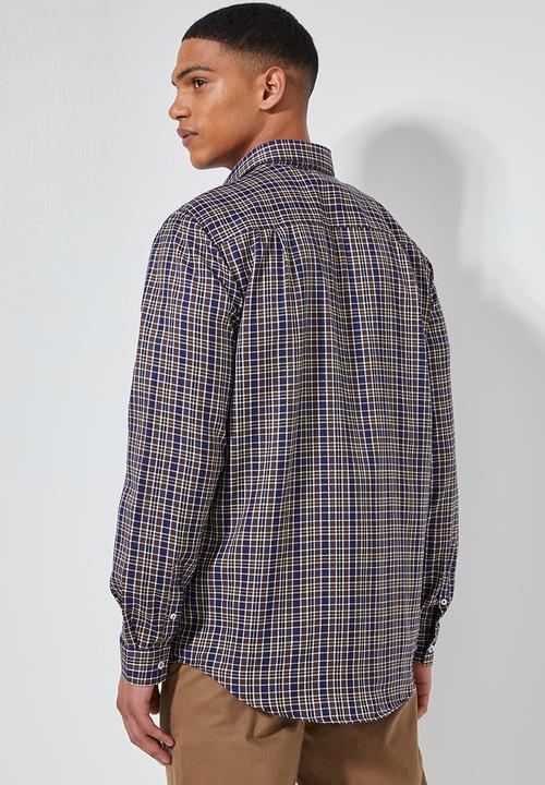Superbalist - Barber regular fit long sleeve oxford shirt - navy & brown