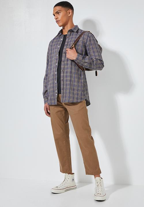 Superbalist - Barber regular fit long sleeve oxford shirt - navy & brown