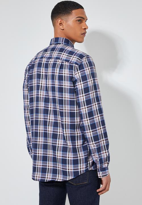 Superbalist - Barber regular fit long sleeve shirt - navy & brown