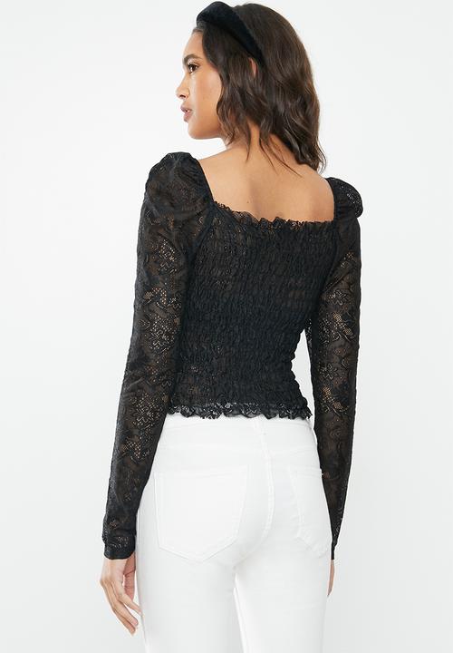Vero Moda - Alba long sleeve square neck top - black