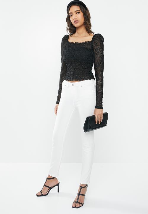 Vero Moda - Alba long sleeve square neck top - black
