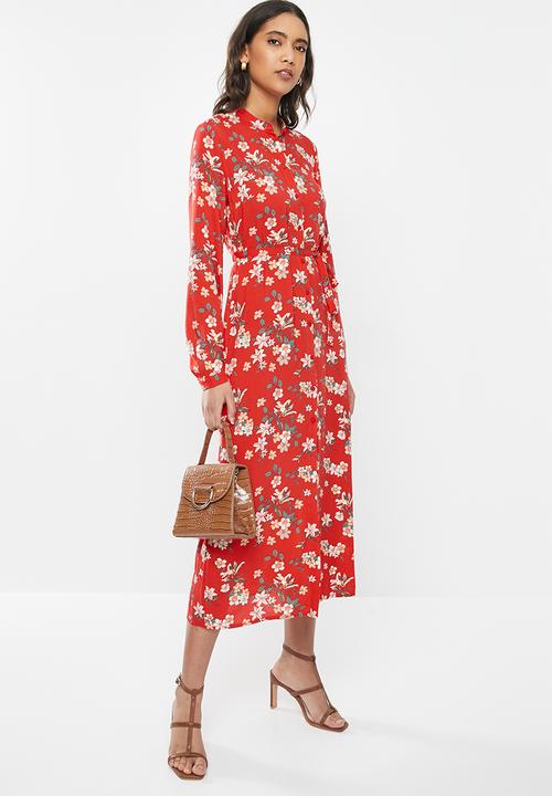 Vero Moda - Simply easy long sleeve long shirt dress - goji berry