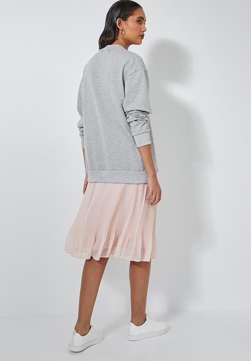 Superbalist - One piece sweat dress with pleated skirt - grey & pink