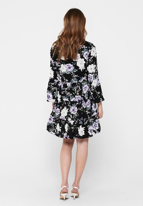 Jacqueline de Yong - Starr life 7/8 v-neck short dress - black