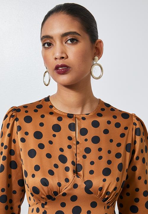 Superbalist - Round neck dress with key-hole - brown & black
