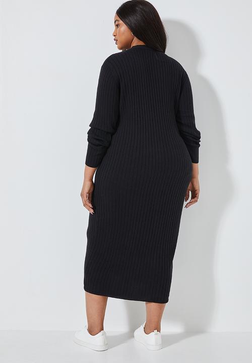 Superbalist - Button through rib dress - black