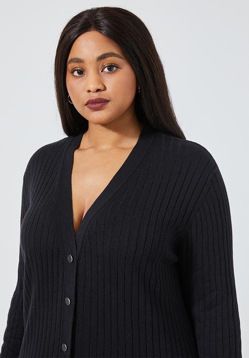 Superbalist - Button through rib dress - black