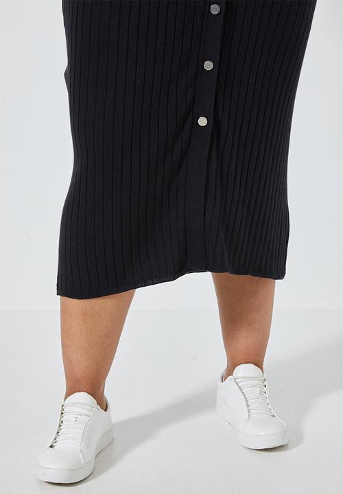 Superbalist - Button through rib dress - black