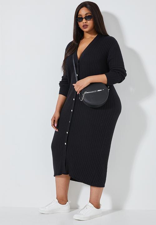 Superbalist - Button through rib dress - black