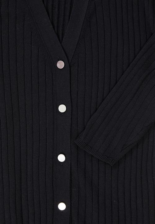 Superbalist - Button through rib dress - black