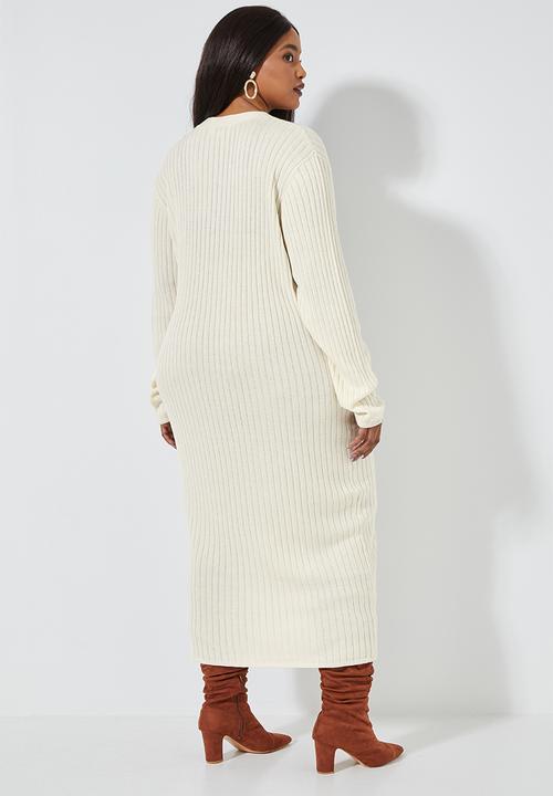 Superbalist - Button through rib dress - off white