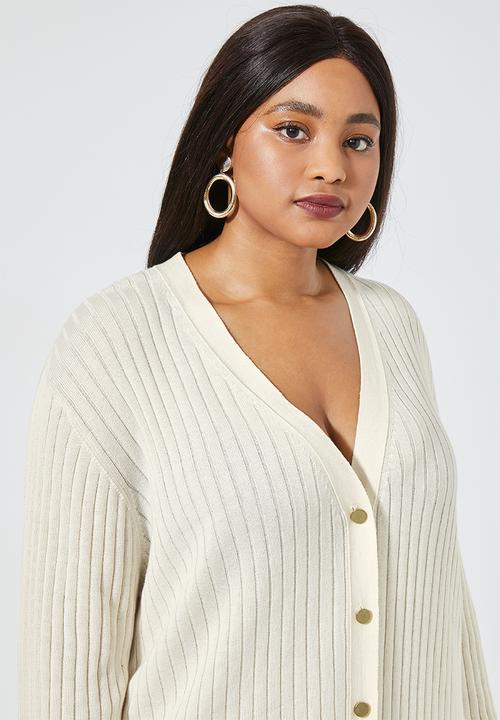 Superbalist - Button through rib dress - off white