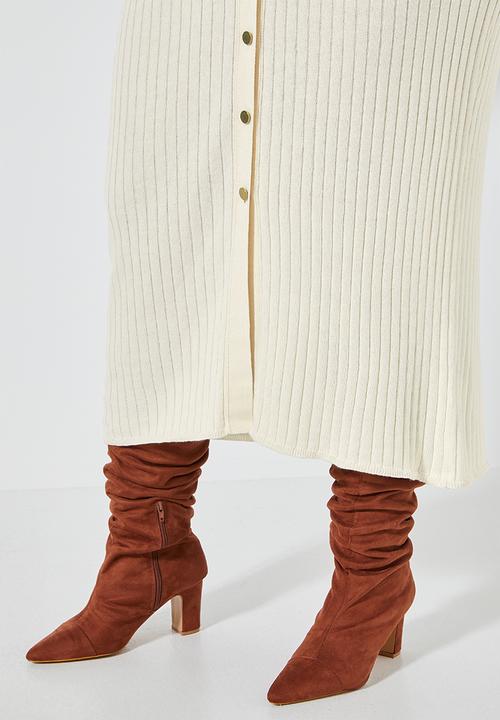 Superbalist - Button through rib dress - off white