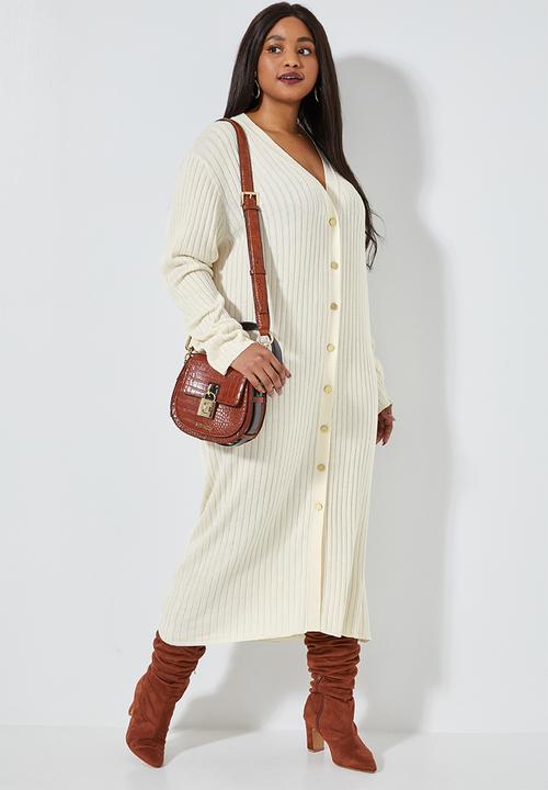 Superbalist - Button through rib dress - off white