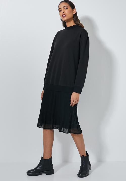 Superbalist - One piece sweat dress with pleated skirt - black 
