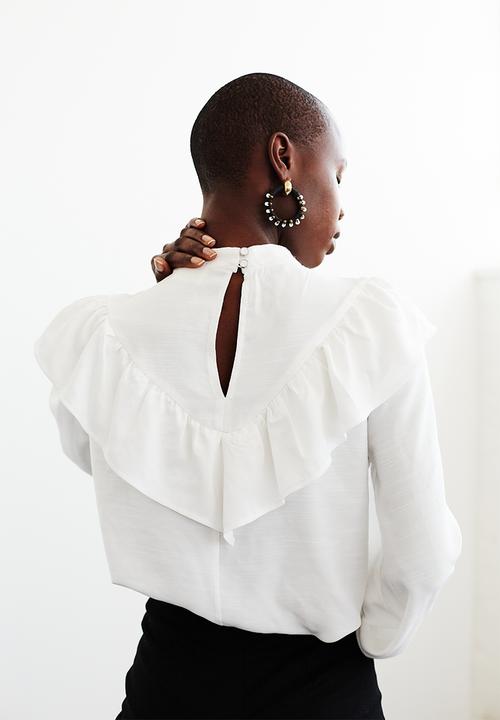 Me&B - Slub satin ruffle blouse - white