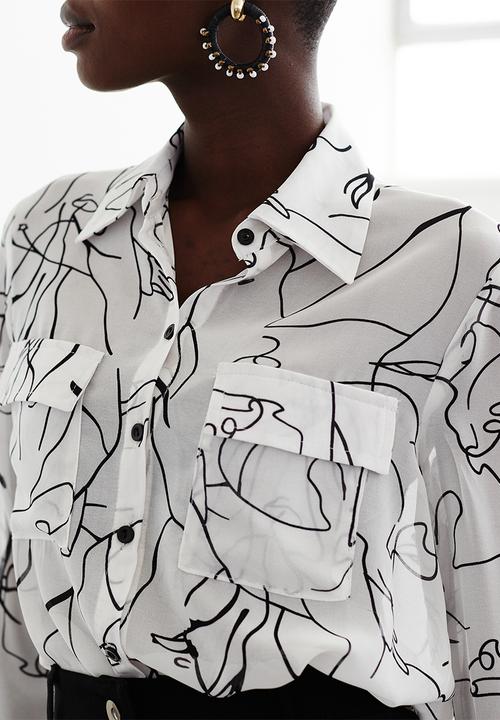 Me&B - Squiggle utility shirt - white & black