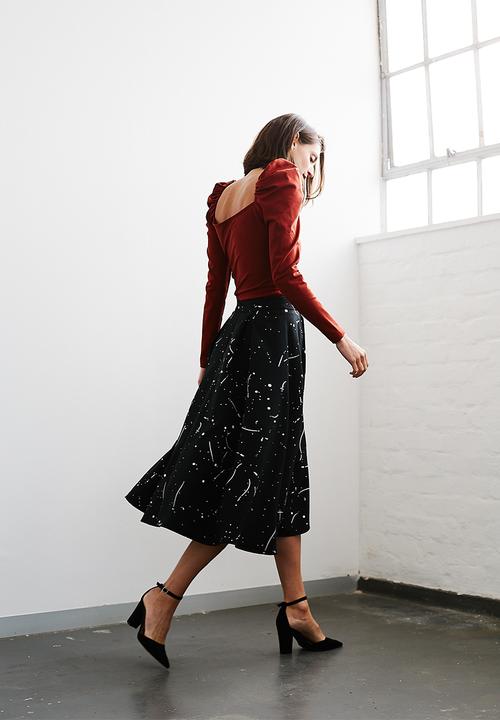 Me&B - Paint splatter a-line skirt - black & white