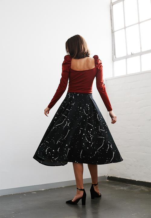 Me&B - Paint splatter a-line skirt - black & white