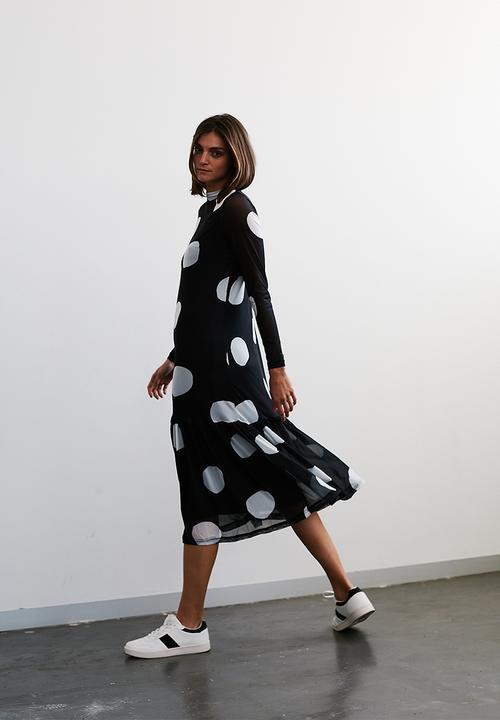 Me&B - Mesh spot dress with tier - black & white
