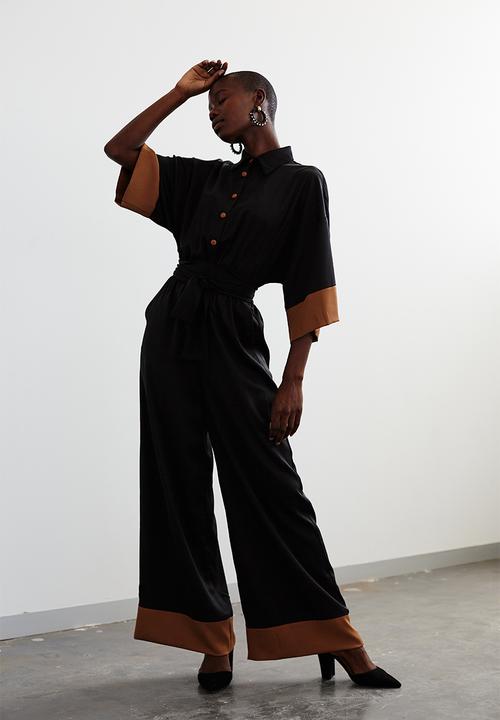 Me&B - Colourblock dolman sleeve jumpsuit - black & brown
