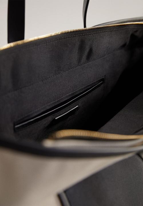 MANGO - Cotton shopper bag - black & neutral