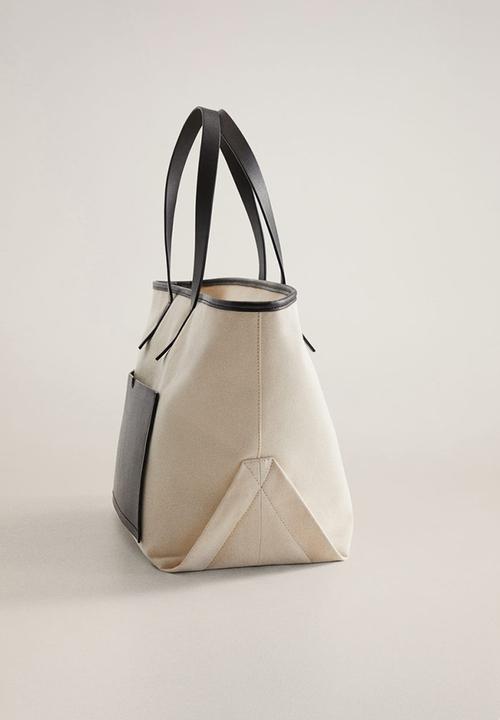 MANGO - Cotton shopper bag - black & neutral
