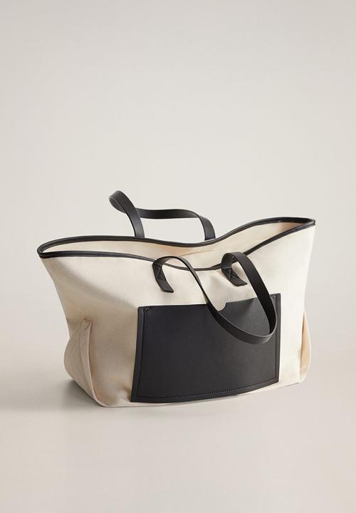 MANGO - Cotton shopper bag - black & neutral