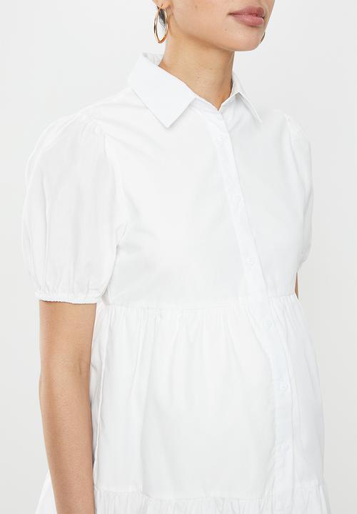 Missguided - Maternity short sleeve button front poplin smock dress - white