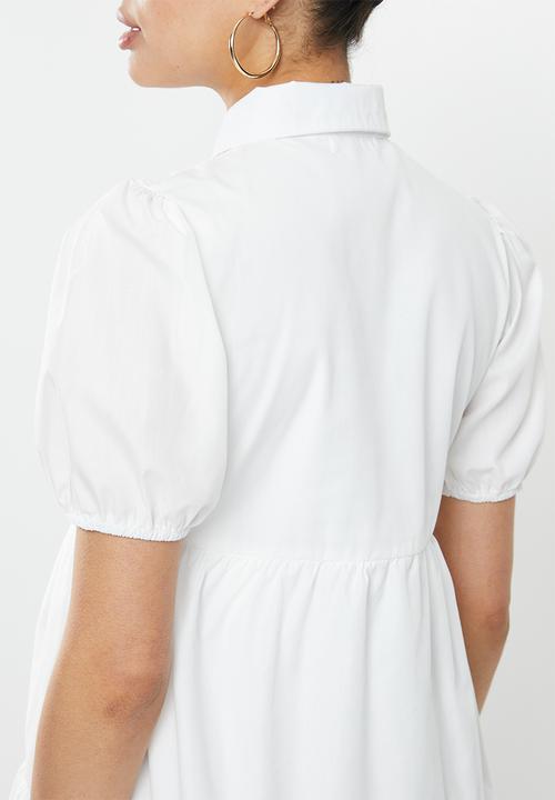 Missguided - Maternity short sleeve button front poplin smock dress - white