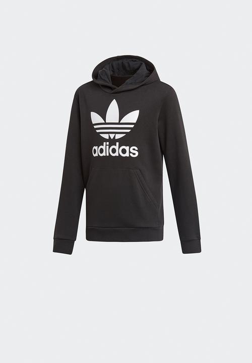 adidas trefoil hoodie black white