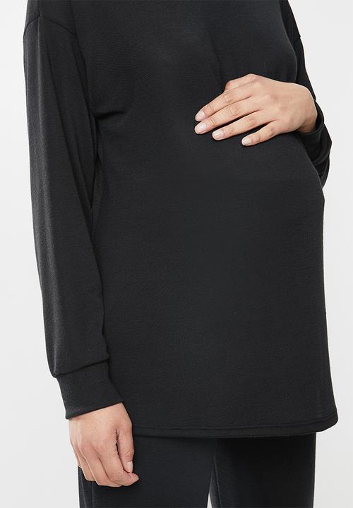 Superbalist - Maternity Ribbed polo top longer length - black